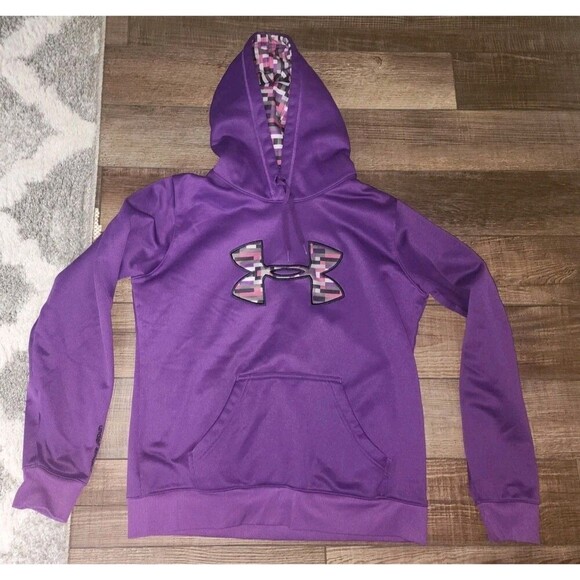Under Armour Hoodie Womens Med Storm Fleece Big Logo Purple Pullover - Picture 1 of 6